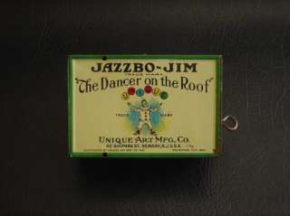 JAZZBO JIM DANCER ON THE ROOF VINTAGE TIN CLOCKWORK TOY 1920S BLACK 
