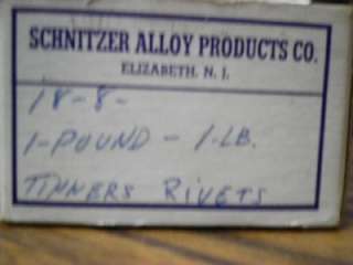 Schnitzer Tinner Rivets 1lb Machining Repair Parts Stainless Nickle 