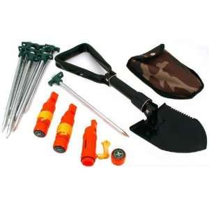  16pc Camping Kit Shovel Tent Pegs Compass Survival Tool 