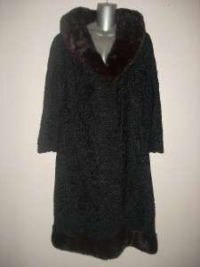 Stunning SCHIAPARELLI Black Persian Lamb & Mink Fur Coat M L XL Nice 