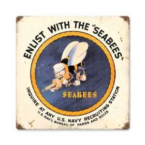  US SEABEE Enlist Vintage Metal Sign Military Navy