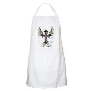  Apron White Scripted Winged Cross 