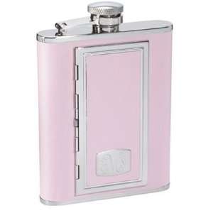 Personalized Pink Leather Flask with Cigarette Case  