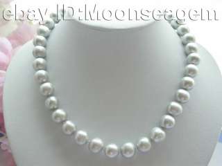 Genuine huge 12mm round gray cultured pearls necklace  