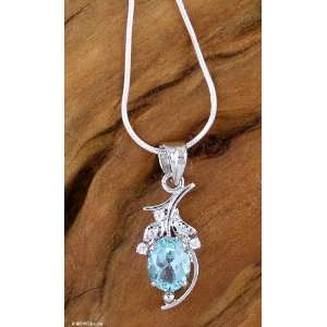   Blue topaz floral necklace, Scintillating Bouquet 15.8 L Jewelry