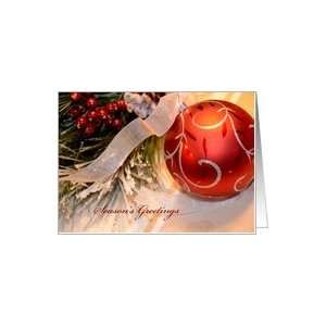  Seasons Greetings, red Christmas ornament Card Health 