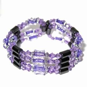 PalmBeach Jewelry Silvertone Purple Lucite and Black Beaded Magnetic 