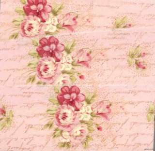 shabby chic pink flowers on a pink background with a overlay of hand 