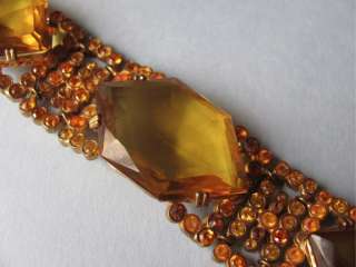 Vintage 1930s Art Deco Amber Glass Signed Czech Bracelet  