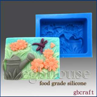 Daisies, Dragonfly, Watering Can  2D Food Silicone Mold  