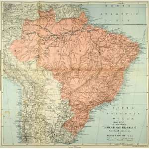 1906 Print Map Brazil Sao Paulo Geraes Cartography Percy 