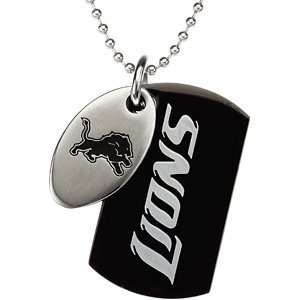  Stainless Steel Detroit Lions Logo Double Dog Tag Necklace 