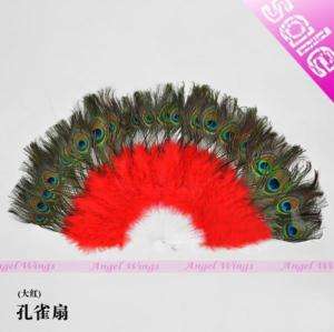 Hot New Belly Dance Peacock Feather Fan colour Red  