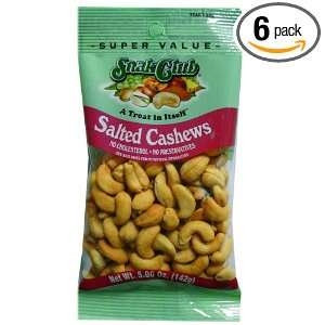 Snak Club Salted Cashews, 5 ounce bags, (Pack of 6)  