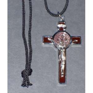  St. Benedict Crucifix Medal Pendant   silver/brown 