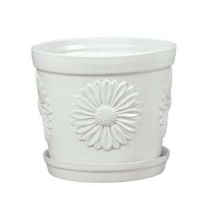  Andrea by Sadek Daisy Planter White with Saucer Patio 