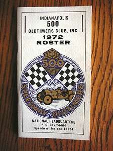 1972 Indianapolis 500 Oldtimers Club Inc. Roster of Members  