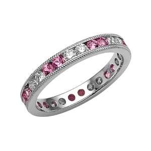   ) Pink Sapphire Eternity Band With Millgrain in Platinum 950 Size 7.5