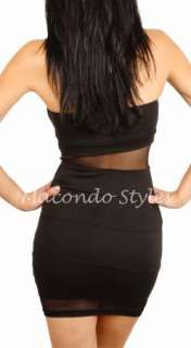 Femme Fatale Strapless Body Con Cutout Sheer Mesh Bandage Mini 