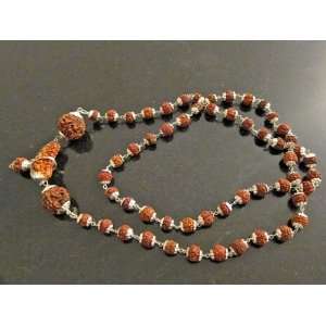   Beads with Silver Caps with Five Mukhi Rudraksha Beads Yoga Japa Mala