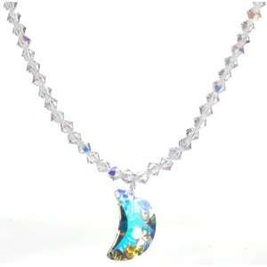  Sterling Silver Swarovski Elements Bicone and Moon Pendant 
