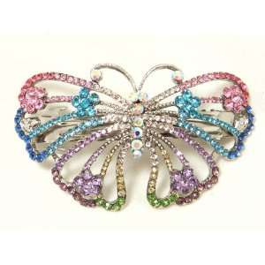Butterfly Metal Barrette In Silver Color Finish With Muliti Color 
