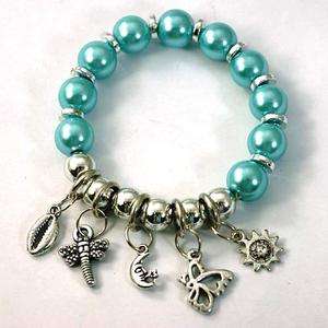 z8423 Woman Delicat Blue Elastic Round Loose Beads Sun Dangle Bracelet 