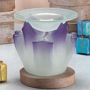    Tulip Purple Design Glass Base Oil Burner 5in High