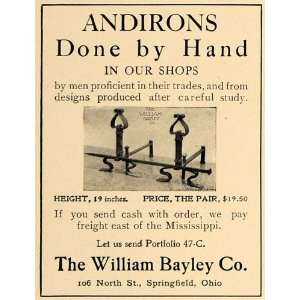  1905 Ad William Bayley Andirons Handmade Measurements 