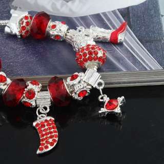 Red crystal murano glass beads greek cross charm European silver 