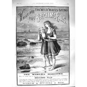  1888 ADVERTISEMENT BEECHAMS PILLS MEDICINE GIRLS BEACH 