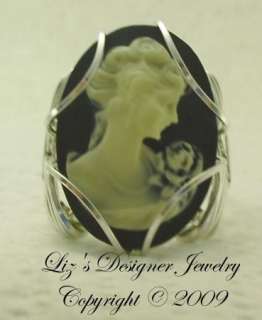 Fine Lady Cameo Ring Sterling Silver Pedestal  