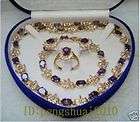 purple amethyst inlay 18KGP gold plate necklace bracelet earring ring 