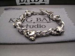 King Baby Sterling Silver Intergrated Skull with Rose Detail Bracelet 