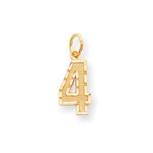  14k Yellow Gold Medium Diamond cut Number 4 Charm Jewelry