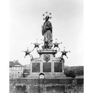  1800s photo Prague. Statue of St. John Nepomue .