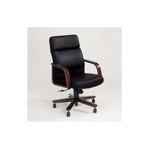  Series High Back Swivel/Tilt Chair, Wood Arms, Green Leather/Bourbon 