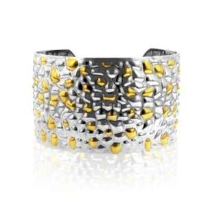    Stainless Steel Gold Plated Two Tone Wide Cuff Bangle Jewelry
