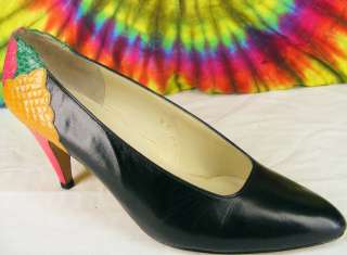   black leather & snake color block EVAN PICONE heels pumps shoes  