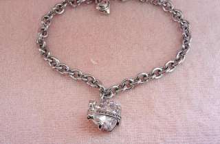 NEW Authentic Juicy Couture Silver Clear Faceted Heart Banner Bracelet