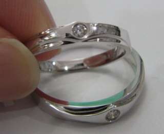 Pair Solid 18K White Gold Diamond Wedding Band Ring  