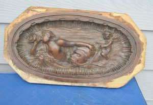 Vintage Oval Carved Wood Panel Salvage Chic  