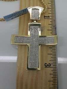   Yellow Gold Genuine Diamond Box Style Iced Out Cross Pendant  