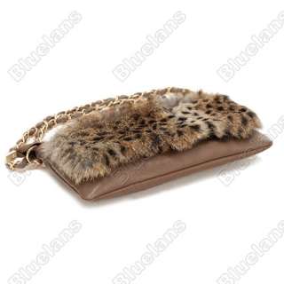 Korean Female Pure Rabbit Fur Sexy Leopard Print Handbag Vintage PU 