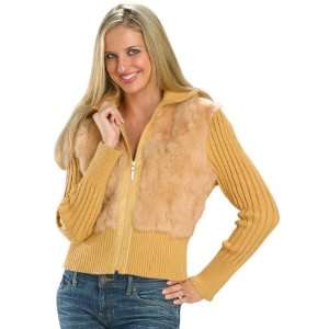 Ladies Knitted Tan Jacket with Rabbit Fur   Color  No Color   Size 