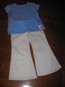 Girl 3T New Blue Ruffle Tee & Baby Gap Tan Pants  