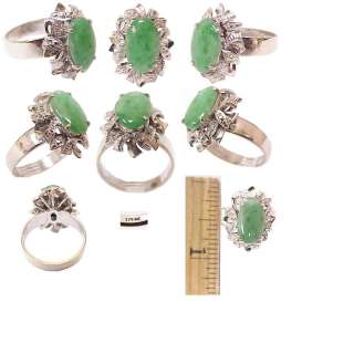  Rare Retro Solid 18K White Gold & Apple Green Jade Ladys Estate Ring