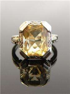 ESTATE 14K White Gold Fancy Emerald Cut Champagne Citrine Topaz Ring 