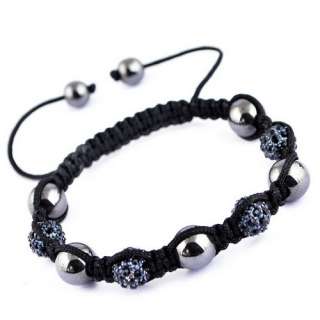 Braid Bracelet Chain Macrame Crystal Disco(4p) Ball Hematite Beads Hip 