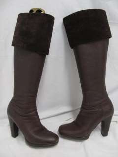 Miu Miu Dark Brown Leather Suede Fold Over Heel Boots 37  